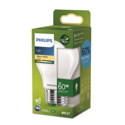 Ampoule LED Ultra efficient A60 E27 840lm 4W=60W blanc chaud Philips