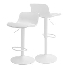 Amsterdam - Lot de 2 tabourets de bar 45x80x45 cm en acier peint polyéthylène et tapissé simili cuir blanc
