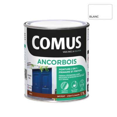 ANCORBOIS blanc 1L - Peinture de protection et de décoration microporeuse 2 en 1 (primaire et finition) bois