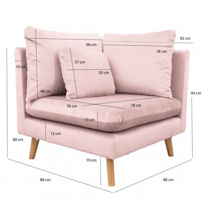 Angle pour canapé modulable en velours rose - LASSIE