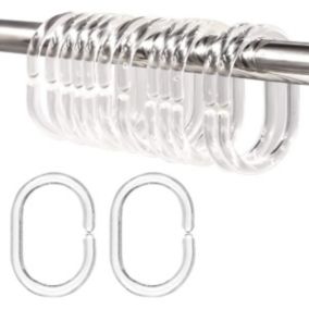 Anneau de rideau transparent 12 pièces, anneau de douche en plastique, anneau de rideau de douche en forme de C pour salle de bain