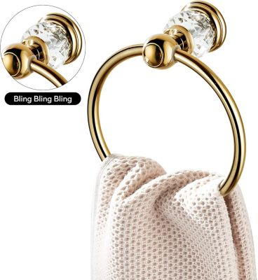 Anneau de serviette en cristal, porte - serviette doré pour salle de bains, porte - serviette rond décoration murale