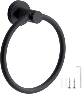 Anneau porte-serviettes givré, acier inoxydable 304, porte-serviettes rond pour salle de bain et cuisine (noir)