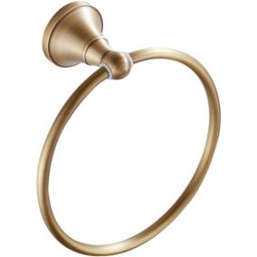 Anneau porte-serviettes mural rond en acier pour salle de bain ou cuisine, 16 cm - Finition laiton antique
