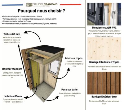 Annexe de jardin bois en bois 4,4 x 3,5 x 2,7 m