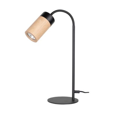 Annick Lampe de Table Incl. 1xLED GU10 5W Chêne huilé/Métal Noir/Câble en Tissu Noir