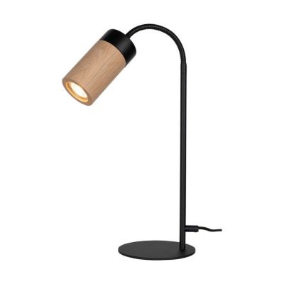Annick Lampe de Table Incl. 1xLED GU10 5W Chêne huilé/Métal Noir/Câble en Tissu Noir