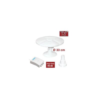 Antenne TNT HD Omnidirectionnelle Gain 40dB Camping Car Ampli 2 sorties TONNA