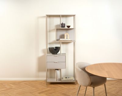 Anthea - étagère filaire métal avec plaquage en effet bois blanchi - avec tiroirs - 77 cm - gris - Lisa Design