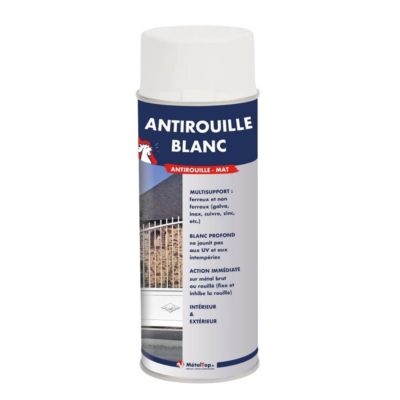 Antirouille Blanc - Blanc pur - RAL 9010 - Bombe 400 ml - Métaltop