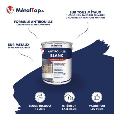 Antirouille Blanc - Blanc pur - RAL 9010 - Bombe 400 ml - Métaltop