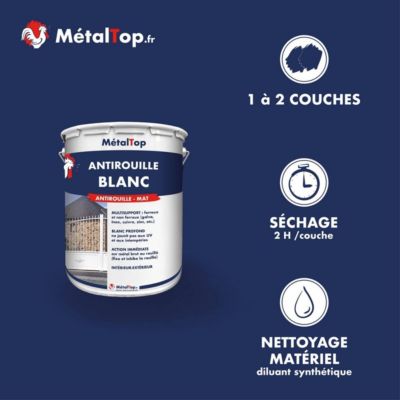 Antirouille Blanc - Blanc pur - RAL 9010 - Bombe 400 ml - Métaltop