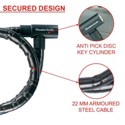 Antivol pour vélo Master Lock Noir 2000mm
