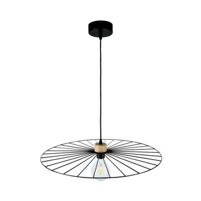 Antonella Lampe Suspendue 1xE27 Max.60W Chêne huilé/Métal Noir/Câble en Tissu Noir
