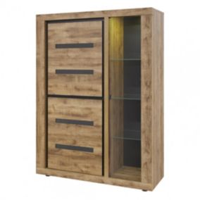 ANTONIN - Argentier 2 Portes et  1 Vitrines Aspect Bois Finition Tropix et Noir avec Eclairage Leds