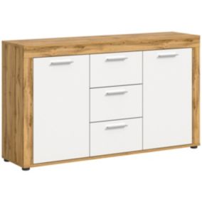 Aosta - Buffet en mélaminé blanc et chêne, L/H/P 125x80x35