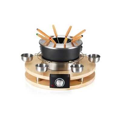 Appareil à fondue - KITCHEN CHEF - 8 personnes - 1300W - Caquelon anti-adhésif - Support en bois véritable
