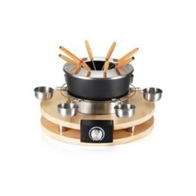 Appareil à fondue - KITCHEN CHEF - 8 personnes - 1300W - Caquelon anti-adhésif - Support en bois véritable