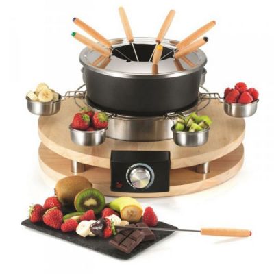 Appareil à fondue - KITCHEN CHEF - 8 personnes - 1300W - Caquelon anti-adhésif - Support en bois véritable