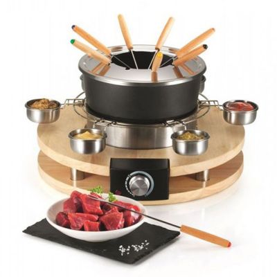 Appareil à fondue - KITCHEN CHEF - 8 personnes - 1300W - Caquelon anti-adhésif - Support en bois véritable