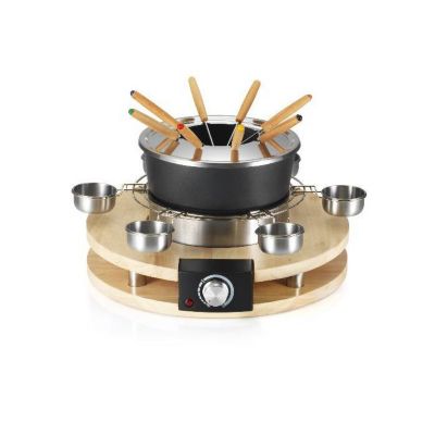 Appareil à fondue - KITCHEN CHEF - 8 personnes - 1300W - Caquelon anti-adhésif - Support en bois véritable
