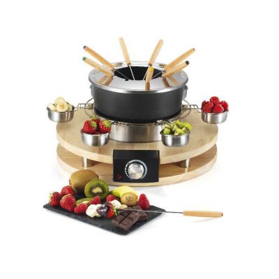 Appareil à fondue - KITCHEN CHEF - 8 personnes - 1300W - Caquelon anti-adhésif - Support en bois véritable