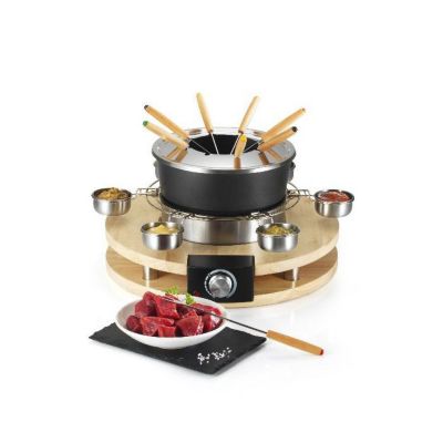 Appareil à fondue - KITCHEN CHEF - 8 personnes - 1300W - Caquelon anti-adhésif - Support en bois véritable