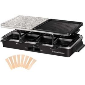 Appareil Raclette - Multifonction 3 en 1 - 8 Personnes - 1400W - Pierre de Cuisson - Grill