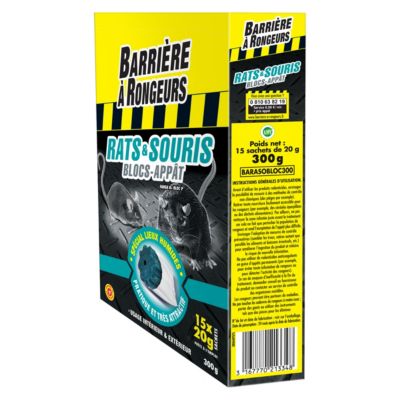 Appât blocs rats et souris Barrière à rongeurs 300g - Spécial lieux humides
