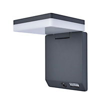 Applique base rectangle LED solaire à détection Moze IP44 1000lm 8W noir l.14 x H.19,5 x P.15 cm