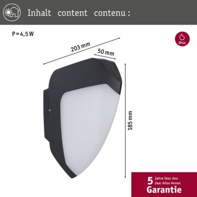 Applique d'extérieur LED Ikosea Détecteur de mouvement crépusculaire (IR) résistant à l'eau de mer IP44 50x203 mm 3000K 4,4W 350lm