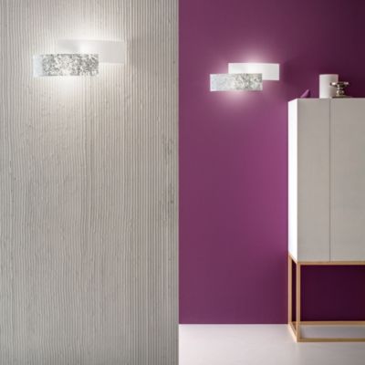 Applique Lara 2 lumières E14 verre blanc feuille d'argent - Applique au style élégant 46x18cm, max 2x42W, ampoule exclue