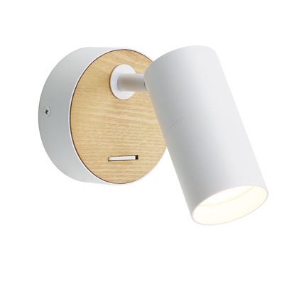 Applique LED de design industriel rétro en acieraluminium blanc avec bois spot orientable avec interrupteur PORTO GU10