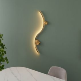 Applique LED design longue vague double support laiton - Curva