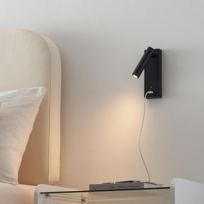 Applique LED liseuse noire avec port USB dimmable - Tofino