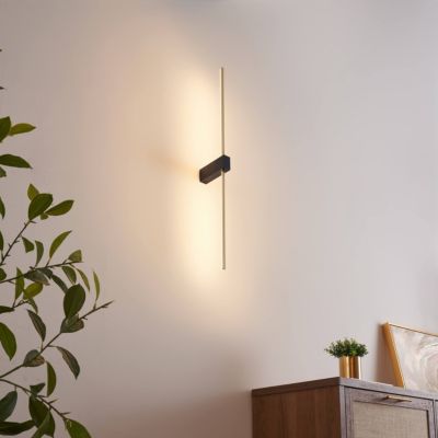 Applique LED minimaliste socle noir et tige laiton 80 cm - Edeline