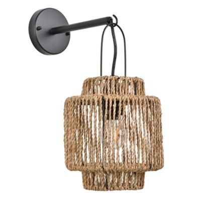 Applique métal et jacinthe naturel Cancun E27 15W IP44 L.20 x l.30 x H.23 x P.30 cm