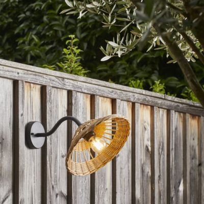 Applique métal et rotin naturel E27 15W IP44 Esterel L.30 x l.420 x H.24 x P.42 cm