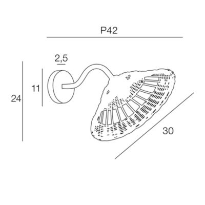 Applique métal et rotin naturel E27 15W IP44 Esterel L.30 x l.420 x H.24 x P.42 cm