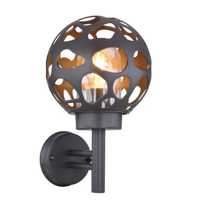 Applique murale d'extérieur ronde en inox Noir, L. 21 x l. 20 x H. 32.7 cm