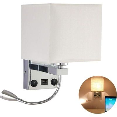 Applique murale de chevet  LED USB flexible  E27 Veilleuse murale ampoules non incluses 1 avec port USB Classe énergétique A+