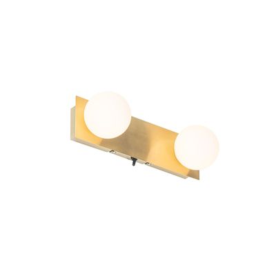 Applique murale dorée 28 cm IP44 2 lumières avec interrupteur - Cederic