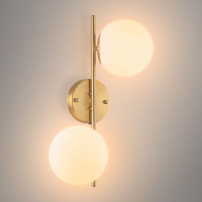 Applique Murale en Acier avec Fini en Laiton et 2 Boules en Cristal Givré OLIVIA E27