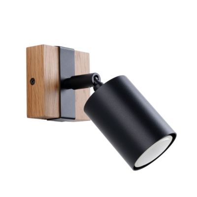 Applique murale en Acier/bois naturel - FLARE - Noir/bois naturel - IP20 - Max 10W LED - GU10 - Style Scandinave
