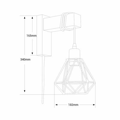 Applique murale en bois vintage avec abat-jour en cage noire et douille suspendue E27 pour salon et couloir