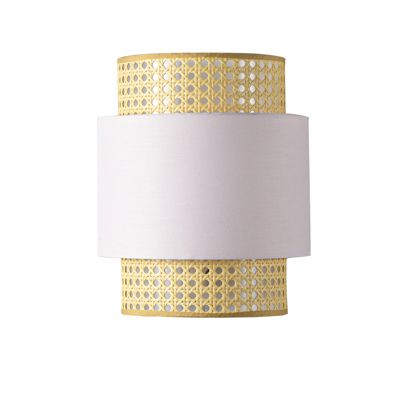 Applique murale en rotin naturel avec abat-jour en tissu rose  BAMBINA E27