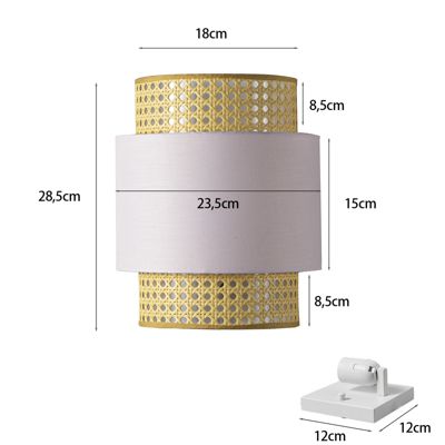 Applique murale en rotin naturel avec abat-jour en tissu rose  BAMBINA E27