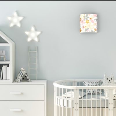 Applique murale enfant rose, gris tissu fleuri E14 IP20 H.22cm Seynave