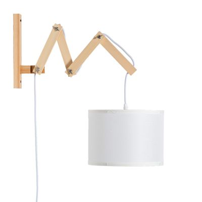 Applique murale extensible en bois avec abat-jour en tissu blanc