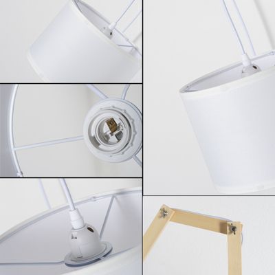 Applique murale extensible en bois avec abat-jour en tissu blanc